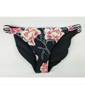 Roxy Black and Pink Floral Bikini Bottom